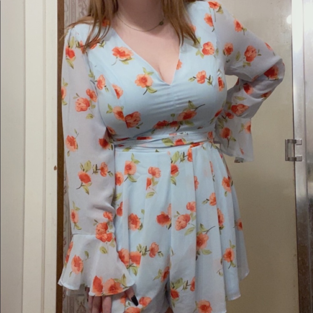 Light blue floral romper